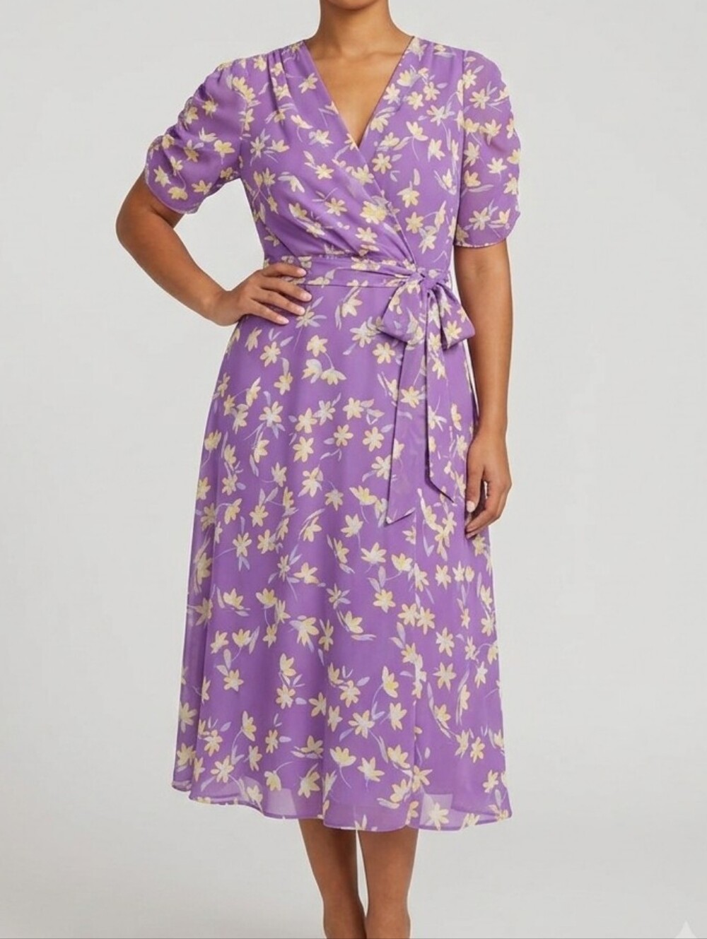 Liz Claiborne Floral Faux-Wrap Midi Dress, Size 6